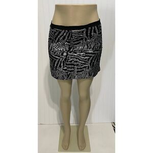 Theory Silk Mini Sequin Skirt Black Silver‎ Size 2